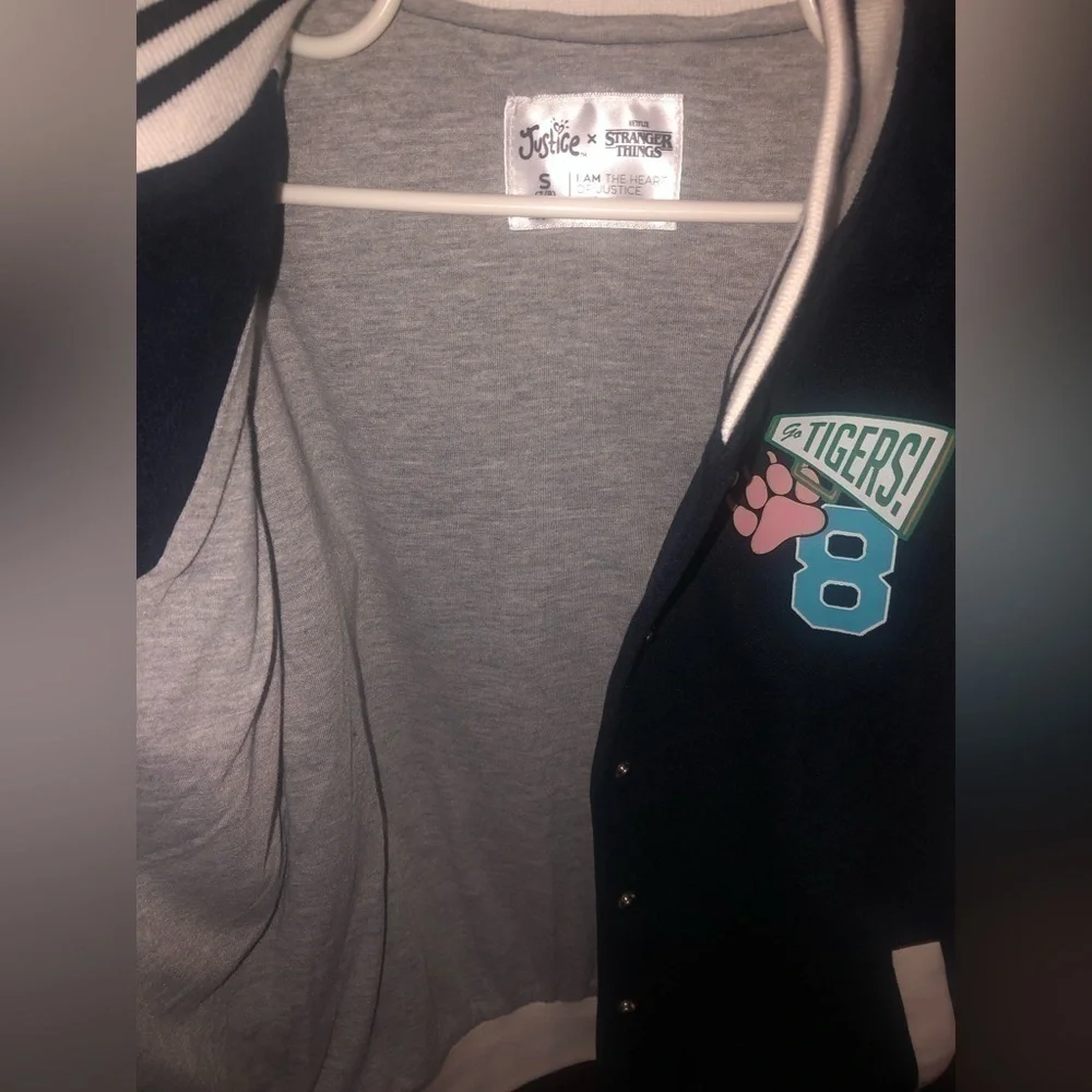 RARE NWT Justice Stranger Things Varsity Jacket Collegiate Collectible Girls 7/8